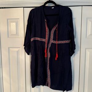 Old Navy Navy Tunic Dress with Red Accents and Tassels